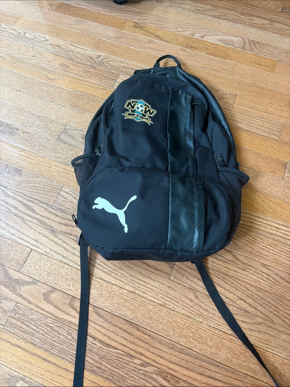 Puma Black Backpack with White Puma Logo and Yellow NOW Accent Patch
